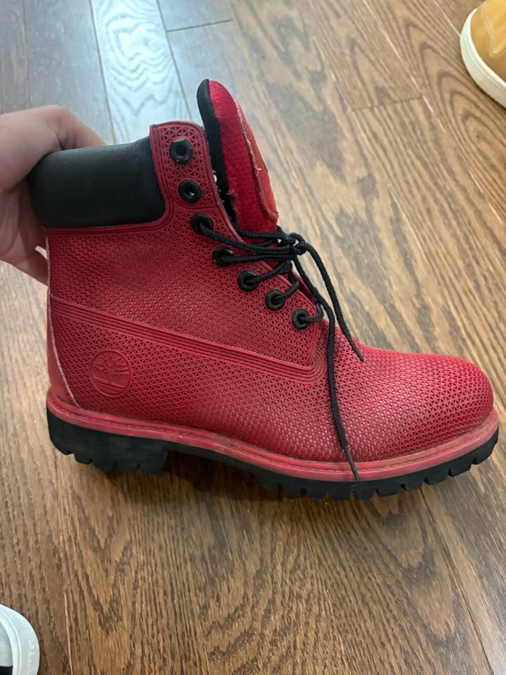 Timberland Red and Black Textured Combat Boots Men's 8